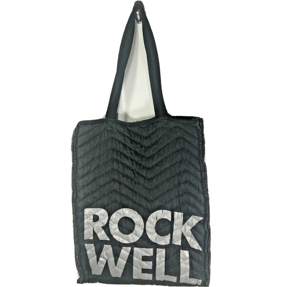 Heavy Quilted Reversible Rough-Cut Rock Well Black and Silver Tote Book Gym Bag